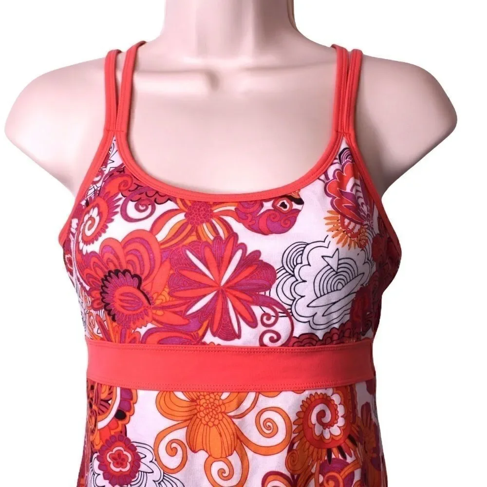 PrAna Athleisure Summer Tank Top Paisly Floral in Maroon Orange Print Sz. Small